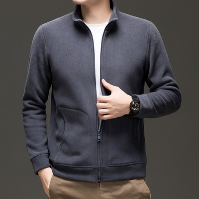 摇粒绒外套男抓绒衣男款春秋中老年爸爸男士开衫立领抓绒卫衣薄