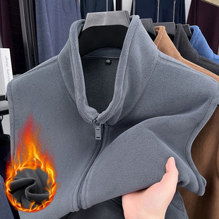 加绒加厚摇粒绒马甲男款冬季百搭无袖背心纯色拉链外套立领颗粒绒