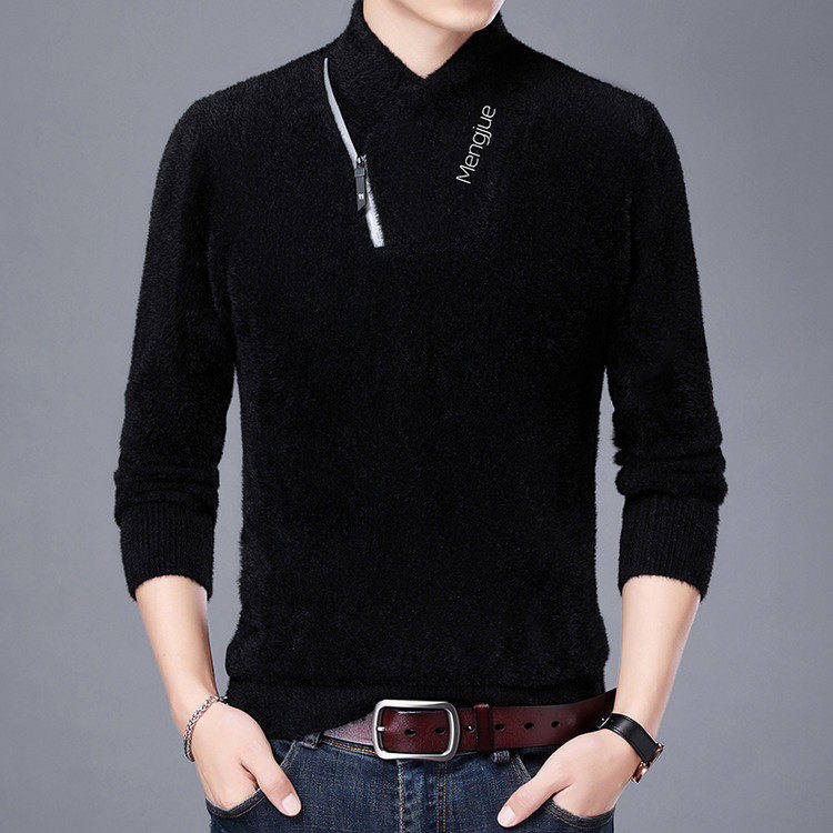 双面水貂绒毛衣男冬季加绒加厚保暖上衣中青年宽松大码针织打底衫