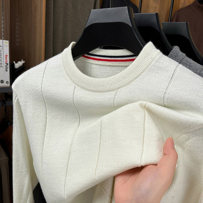 中年毛衣男款2025新款秋季高级感坑条圆领针织衫春秋男士打底衫薄