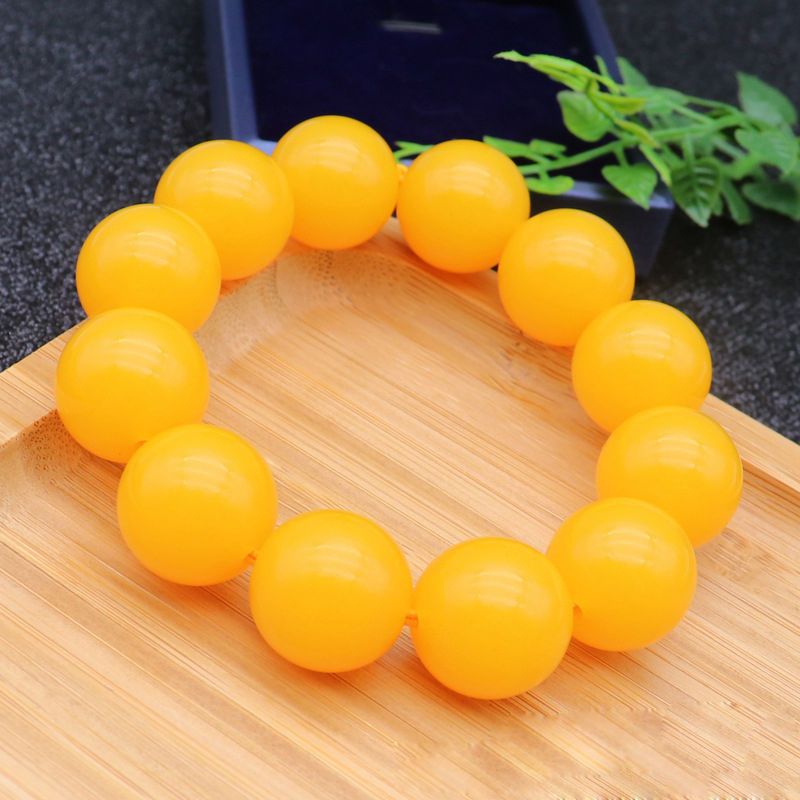 新款琥珀仿蜜蜡手串男女款民族风单圈鸡油黄个性佛珠手链礼品小流