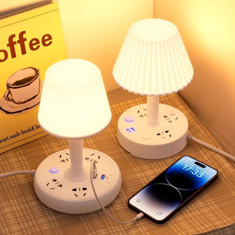2025新款多功能台灯卧室床头灯小夜灯卧室睡眠灯带插座一体多功能