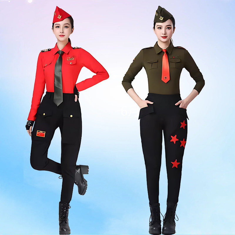 军旅风翻领长袖广场舞套装女水兵舞演出服舞台表演演出服舞蹈服装