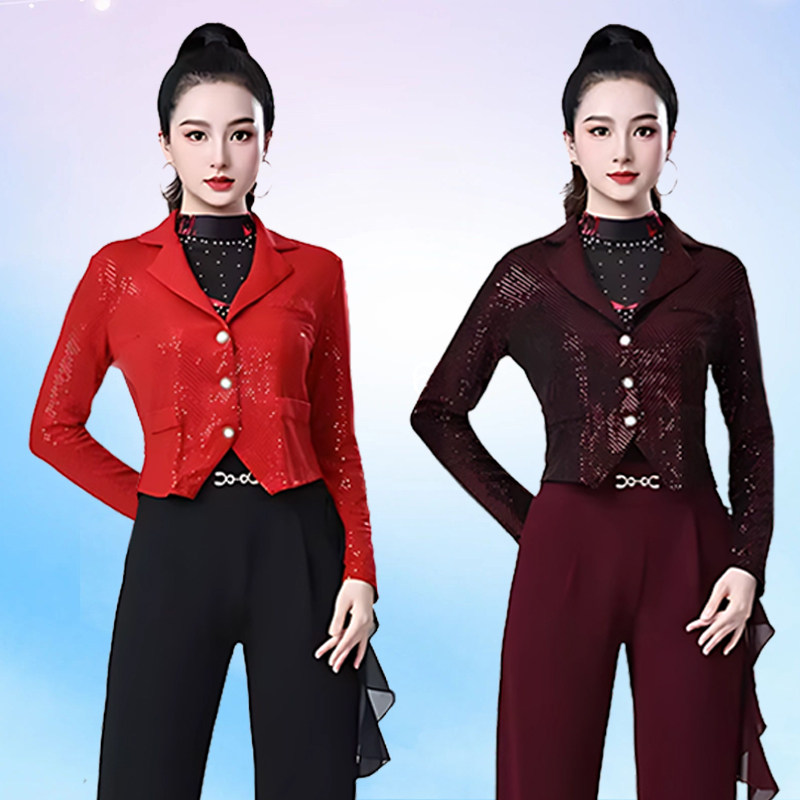 亮片短款长袖广场舞西服外套女