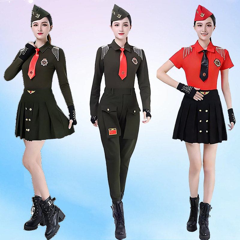 长袖军装风广场舞套装女装水兵舞表演服团体舞蹈服装练功服两件套,运动/瑜伽/健身/球迷用品,广场舞套装,淘宝优惠券,粉丝福利购,淘宝优惠卷