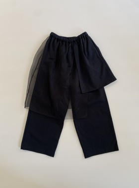 Tèbianco 白茶•真丝网纱拼接假两件不规则松紧腰阔腿裤