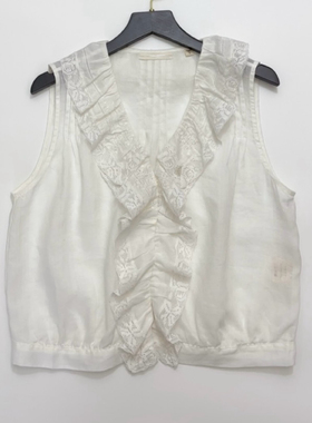 法式度假风小众浪漫蕾丝V领拼接荷叶边无袖背心女