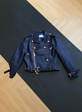 丹宁色牛仔机车夹克外套