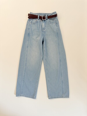 Hippsuper•柔软水洗蓝香蕉加绒牛仔裤女高腰显瘦宽松阔腿裤