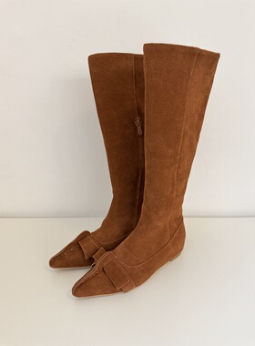 THE SHOO孙千同款设计师款真皮手工缝制蝴蝶结 超级好穿优雅长靴