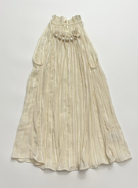 度假风串珠挂脖压褶上衣