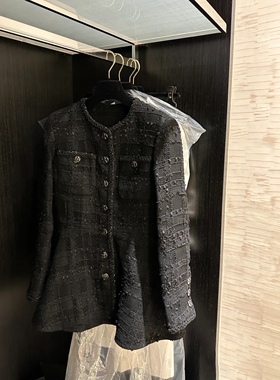 小香风显瘦收腰荷叶边裙摆粗花呢外套