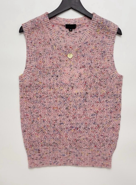 粉色纱线树叶吊坠无袖针织背心马甲