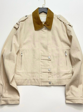 24秋冬翻领拼色短款工装外套女