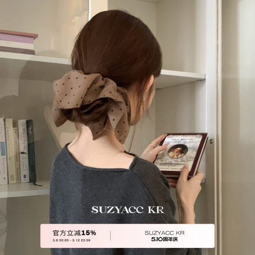 suzyacc kr波点四角方巾发圈法式复古气质小众扎头发皮筋温柔头绳