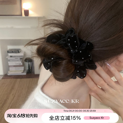 suzyacc kr韩系复古丝绒花苞大肠圈低调气质高级感后脑勺盘发发圈