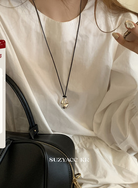 suzyacc kr秋冬百搭小众设计金属皮绳毛衣链轻奢ins高级感长项链