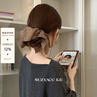 suzyacc kr波点四角方巾发圈法式复古气质小众扎头发皮筋温柔头绳