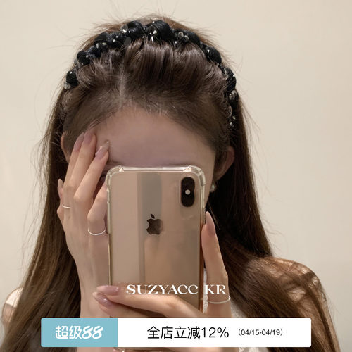 suzyacc kr气质水钻齿梳发箍高颅顶女2025新款温柔小众百搭头箍