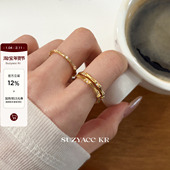 suzyacc kr合成锆石竹节戒指小众设计通勤百搭开口食指戒时尚 指环