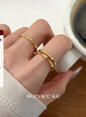 suzyacc kr合成锆石竹节戒指小众设计通勤百搭开口食指戒时尚指环