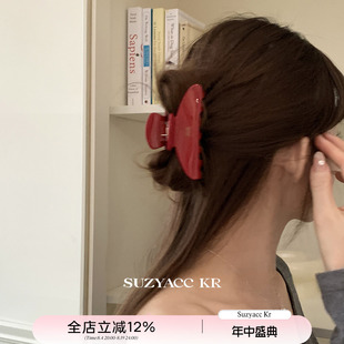 suzyacc kr醋酸板材樱桃红色抓夹秋冬复古高级显白后脑勺盘发发夹