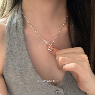 suzyacc kr纯银镂空花朵吊坠项链轻奢气质小众高级感毛衣链颈链女