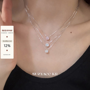 suzyacc kr玫瑰花切合成锆石项链纯银锁骨链女2025新复古小众颈链