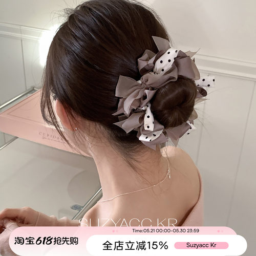 suzyacc kr温柔波点蝴蝶结甜美发圈2026年早春法式气质低马尾皮筋