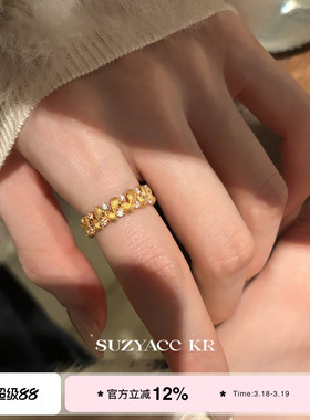 suzyacc kr宫廷复古金色麦穗合成锆石戒指轻奢质感通勤个性食指戒