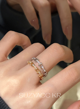 suayacc kr精致通勤马蹄合成锆石戒指开口轻奢气质小众高级感指环