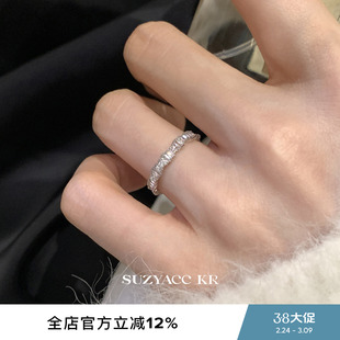 suzyacc kr轻奢排钻合成锆石戒指简约小众质感通勤食指戒百搭指环