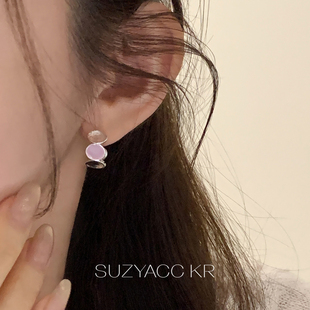 suzyacc 春夏显白温柔气质耳钉女 kr粉嫩紫色滴釉圈圈耳环2026新款