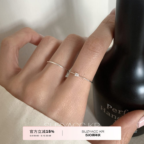 suzyacc kr纯银极细合成锆石戒指简约小众百搭叠戴高级感食指戒