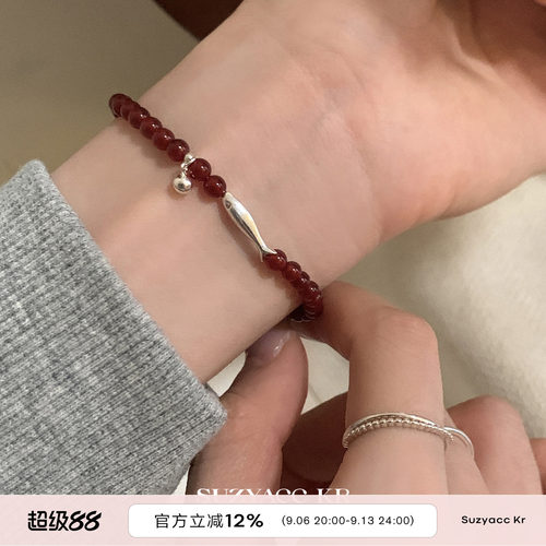 suzyacc kr红色玛瑙小鱼手链国风百搭小众高级感手饰送人节日礼物