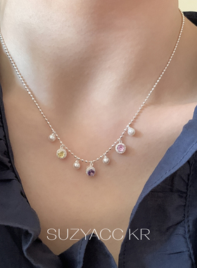suzyacc kr彩色合成锆石吊坠珍珠项链2026新款小众设计锁骨链颈链