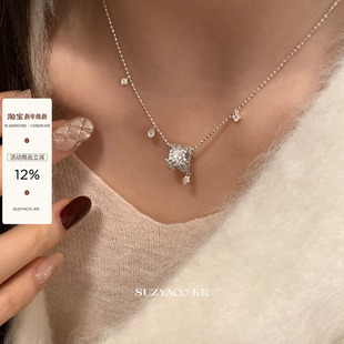suzyacc kr幸运转轮纯银拉丝合成锆石流苏项链2025新气质高级颈链