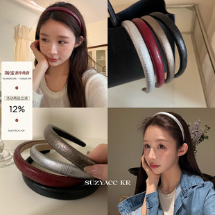 suzyacc 复古简约pu皮质海绵细发箍小众设计通勤百搭头箍女 kr个性