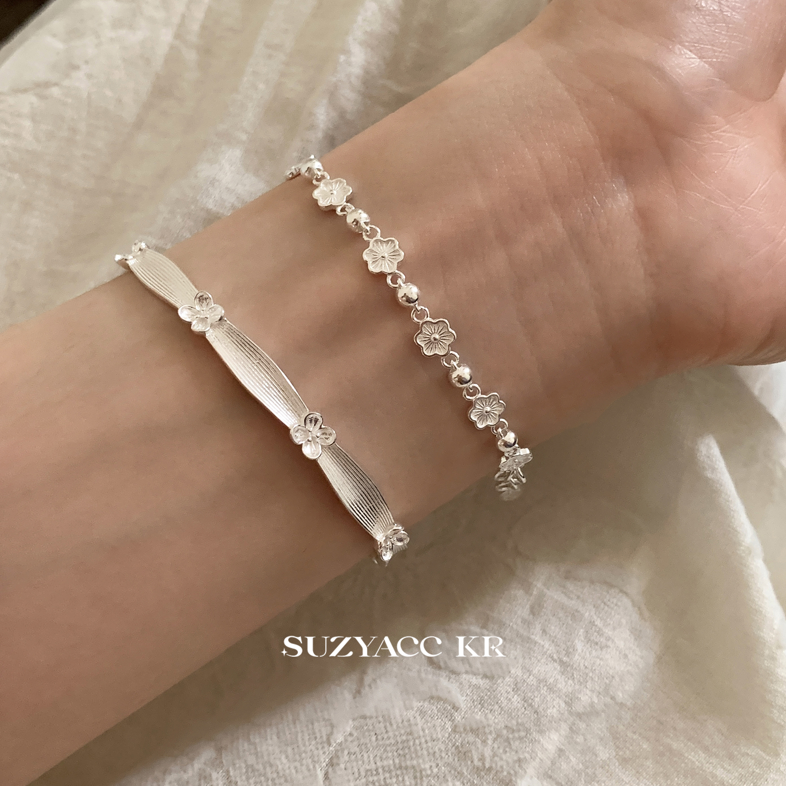 suzyacc kr富桂花开 气质纯银花朵手链手镯ins小众复古高级感手饰