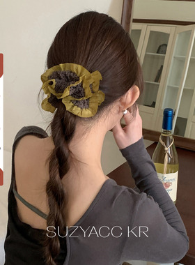 【新品限时2件88折】2.12 20点法式少女清新显白黄色木耳边发圈