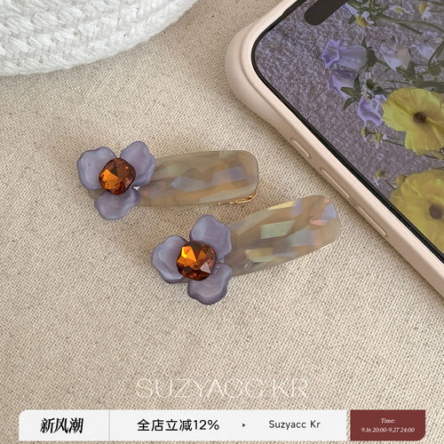 suzyacc kr法式油画花朵亚克力发夹2026年早春小清新复古侧边夹女