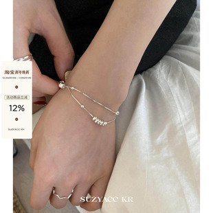 suzyacc kr双层纯银飞盘珠手链ins简约百搭手饰轻奢小众精致配饰