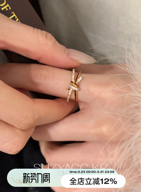 suzyacc kr红色滴釉水钻打结戒指轻奢气质小众高级感食指戒指环女