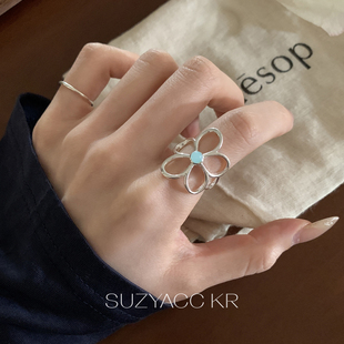 suzyacc 食指戒 kr小众设计感童趣滴釉花朵戒指简约百搭可调节个性