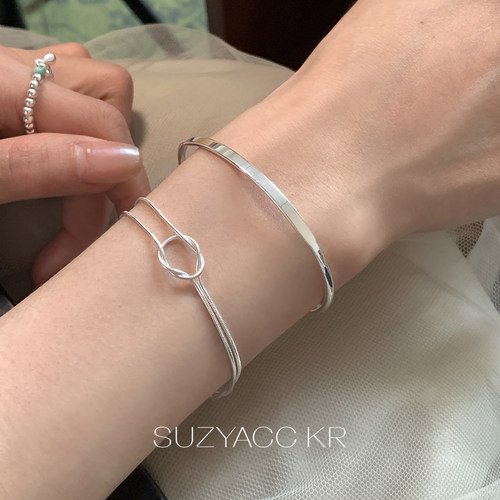 suzyacc kr小众设计感纯银交叉打结手链ins高级百搭显白开口手镯
