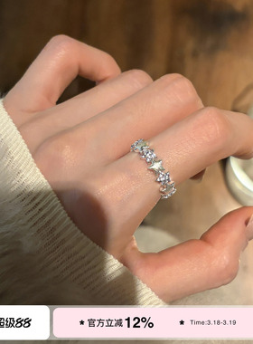 suzyacc kr手工拉丝闪钻星星戒指重工小众设计感食指戒气质指环女