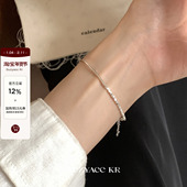 suzyacc kr百搭高级感碎银弯管纤细纯银手链轻奢气质简约小众手饰