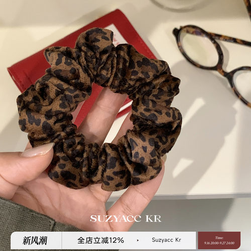 suzyacc kr秋冬复古绒面豹纹小肠圈个性小众设计感低马尾甜酷头绳