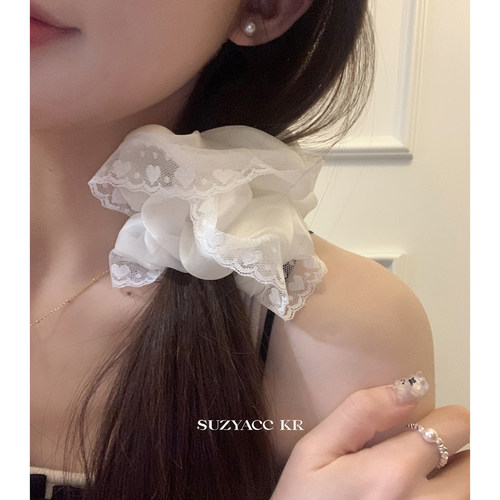 suzyacc kr纯欲奶油蕾丝边网纱发圈网红2026新款温柔百搭大肠圈女