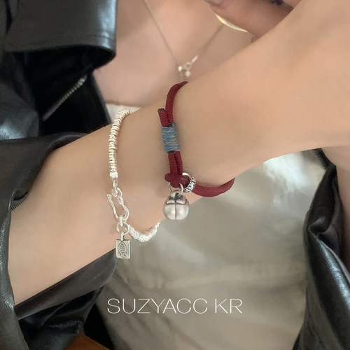 suzyacc kr复古百搭999足银小柿子红绳手链叠戴小众百搭设计手绳